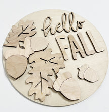 Falling Leaves and Acorns Hello Fall Round Doorhanger