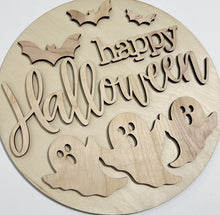 Happy Halloween Triple Flying Ghosts and Bats Round Doorhanger