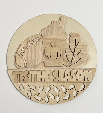 Fall Football Pumpkin Latte Leaf Tis the Season Round Doorhanger