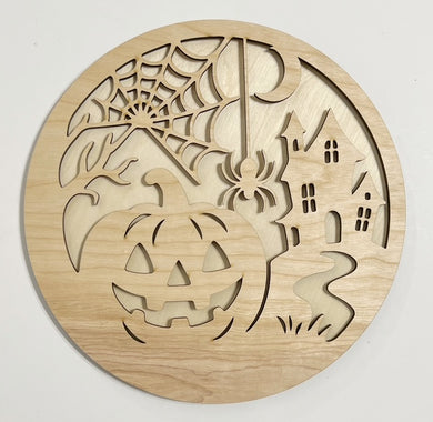 Halloween Haunted House Jack-O-Lantern Spider Web Round Doorhanger