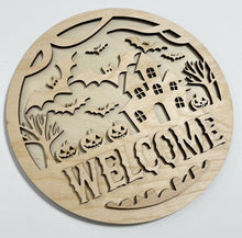 Welcome Bats Halloween Haunted House Pumpkins Round Doorhanger