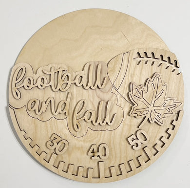 Football and Fall Yard Line Leaves Round Doorhanger
