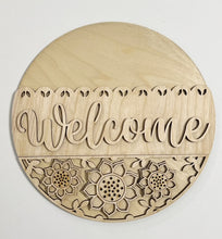 Welcome Fancy Fall Flowers Half Design Round Doorhanger