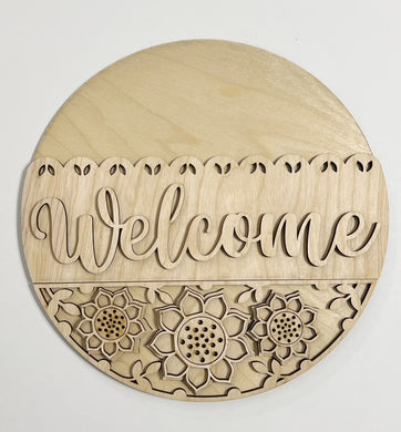 Welcome Fancy Fall Flowers Half Design Round Doorhanger