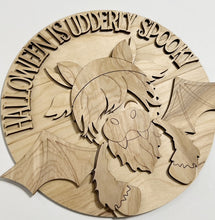 Halloween Is Udderly Spooky Highland Cow with Bat Wings Round Doorhanger