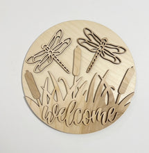 Welcome Dragonflies Cattails in Grass Round Doorhanger