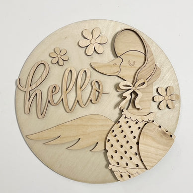 Hello Fancy Goose with Dress and Bonnet Round Doorhanger