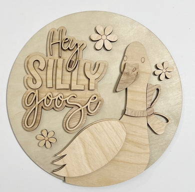 Hey Silly Goose with Flowers Round Doorhanger