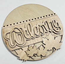 Fancy Welcome Fall Maple Leaves and Scalloped Edge Round Doorhanger