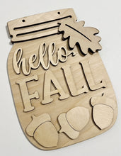 Hello Fall Leaf and Acorns Beach Mason Jar Cutout Doorhanger