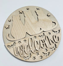 Halloween Welcome Trio of Cats with Stars and Bats Round Doorhanger