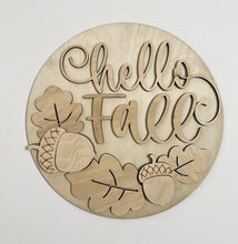 Hello Fall Leaves and Acorns Round Doorhanger