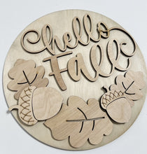 Hello Fall Leaves and Acorns Round Doorhanger