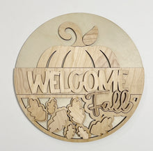 Welcome Fall Half Pumpkin Double Layered Leaves Round Doorhanger