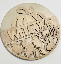 Welcome Fall Half Pumpkin Double Layered Leaves Round Doorhanger