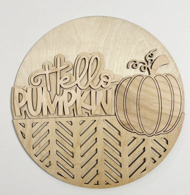 Hello Pumpkin Geometric Fall Round Doorhanger