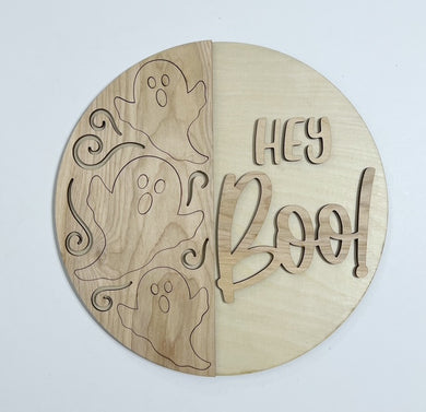 Hey Boo! Flying Ghost Trio with Swirls Round Doorhanger