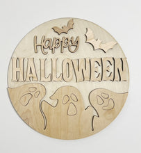 Happy Halloween Triple Spooky Scary Ghosts with Bats Round Doorhanger