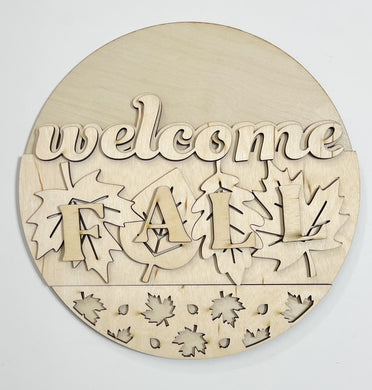 Welcome Fall Leaves Thanksgiving Harvest Round Doorhanger