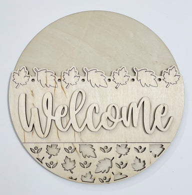 Welcome Scalloped Leaves Cutouts Fall Round Doorhanger