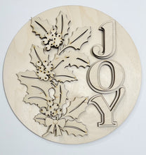 Joy Christmas Holly Poinsettia Floral Design Round Doorhanger