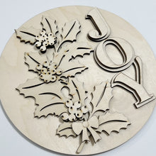 Joy Christmas Holly Poinsettia Floral Design Round Doorhanger
