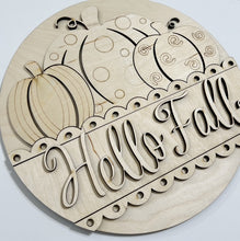Hello Fall Cute Triple Pumpkins with Scalloped Edges Round Doorhanger