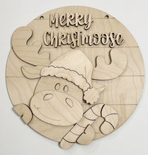 Merry Christmoose Christmas Moose Candy Cane Round Doorhanger