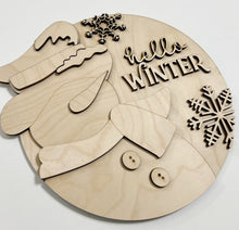 Hello Winter Artistic Snowman with Snowflakes Round Doorhanger