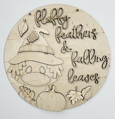 Fluffy Feathers & Falling Leaves Cute Duck with Pumpkins Round Doorhanger