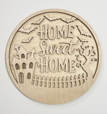Home Sweet Home Haunted Spooky House Halloween Fence Bats Round Doorhanger