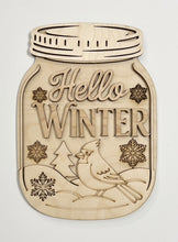 Hello Winter Cardinal and Snowflakes Mason Jar Cutout Doorhanger
