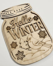 Hello Winter Cardinal and Snowflakes Mason Jar Cutout Doorhanger