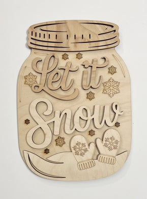 Let It Snow Mittens Winter Snowflakes Mason Jar Cutout Doorhanger