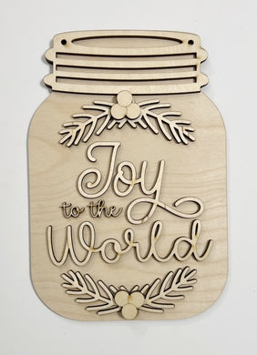 Joy To the World Christmas Mason Jar Cutout Doorhanger