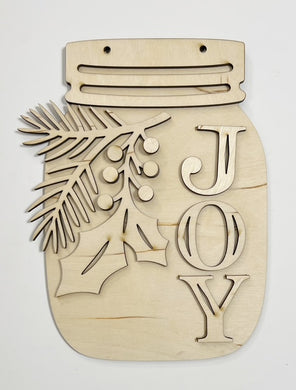 Joy Christmas Floral Mason Jar Cutout Doorhanger