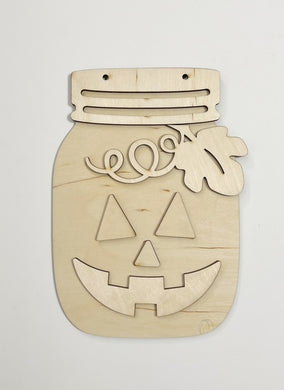 Jack-o-Lantern Pumpkin Leaf Mason Jar Cutout Doorhanger