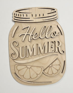 Hello Summer Lemons Mason Jar Cutout Doorhanger