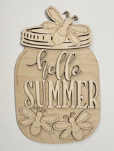 Hello Summer Fireflies Mason Jar Cutout Doorhanger