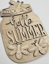 Hello Summer Fireflies Mason Jar Cutout Doorhanger