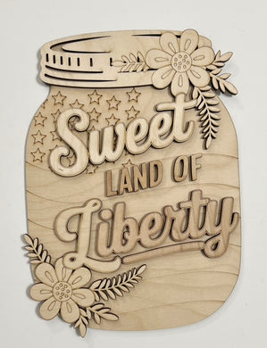 Sweet Land of Liberty Stars & Stripes Mason Jar Cutout Doorhanger