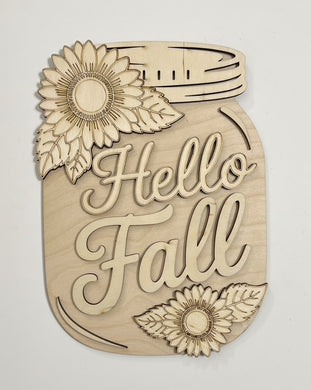 Hello Fall Sunflowers Mason Jar Cutout Doorhanger
