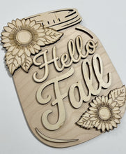 Hello Fall Sunflowers Mason Jar Cutout Doorhanger