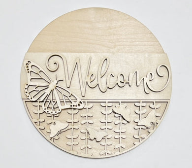 Welcome Butterfly Butterflies Vines Round Doorhanger