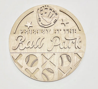 Probably At The Ball Park Baseball Bats Glove Ballfield Ballpark Round Doorhanger