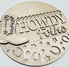 Howdy Folks Cowboy Boot Western Round Doorhanger