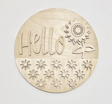 Hello Sunflower Daisy Flower Round Doorhanger