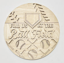 Find Us At the Ball Field Baseball Bats Home Plate Round Doorhanger