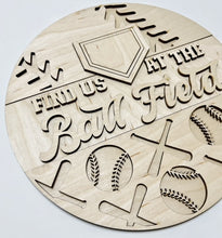 Find Us At the Ball Field Baseball Bats Home Plate Round Doorhanger