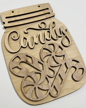 Christmas Candy Peppermint Candy Cane Mason Jar Cutout Doorhanger 10"